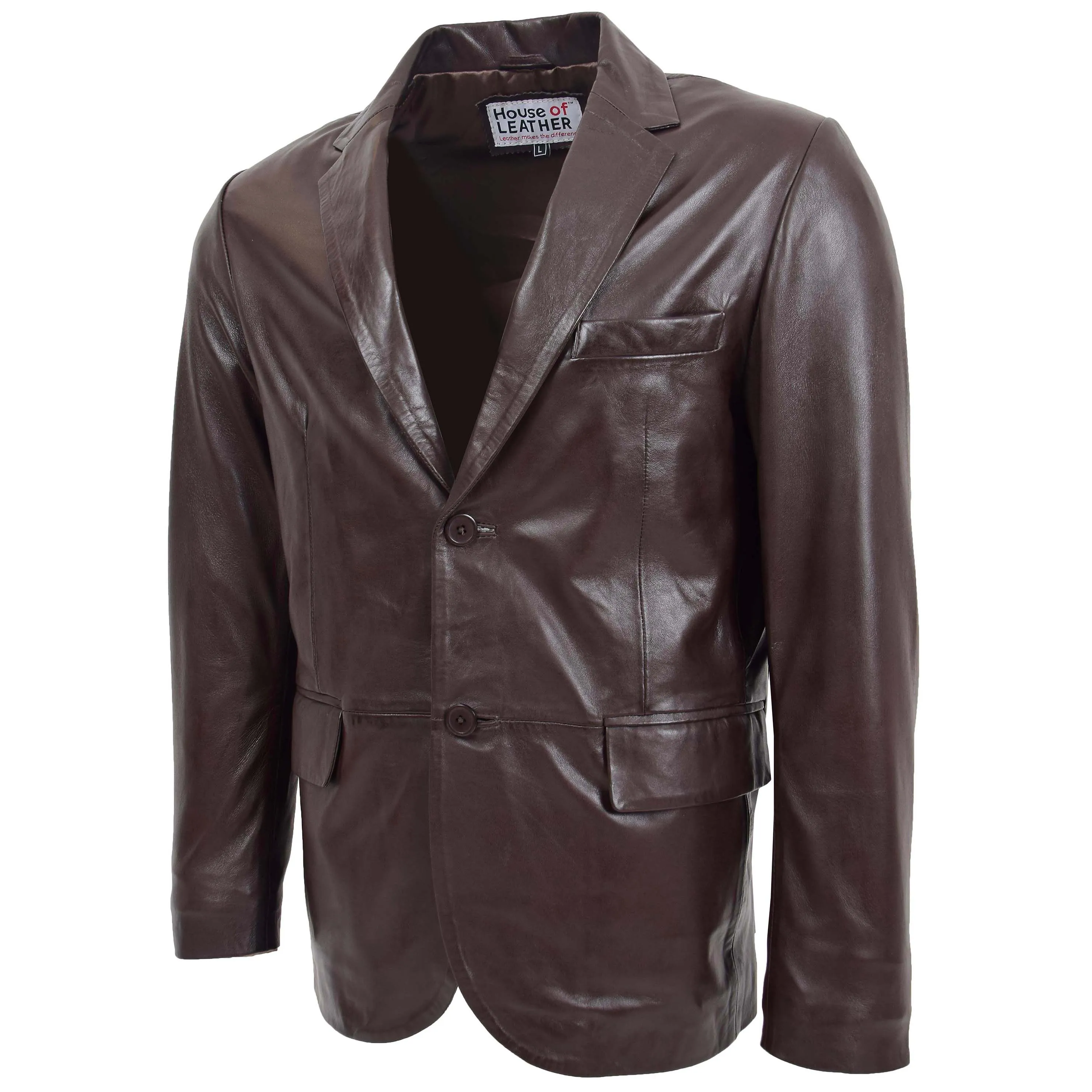 Mens Leather Blazer Two Button Jacket Zavi Brown