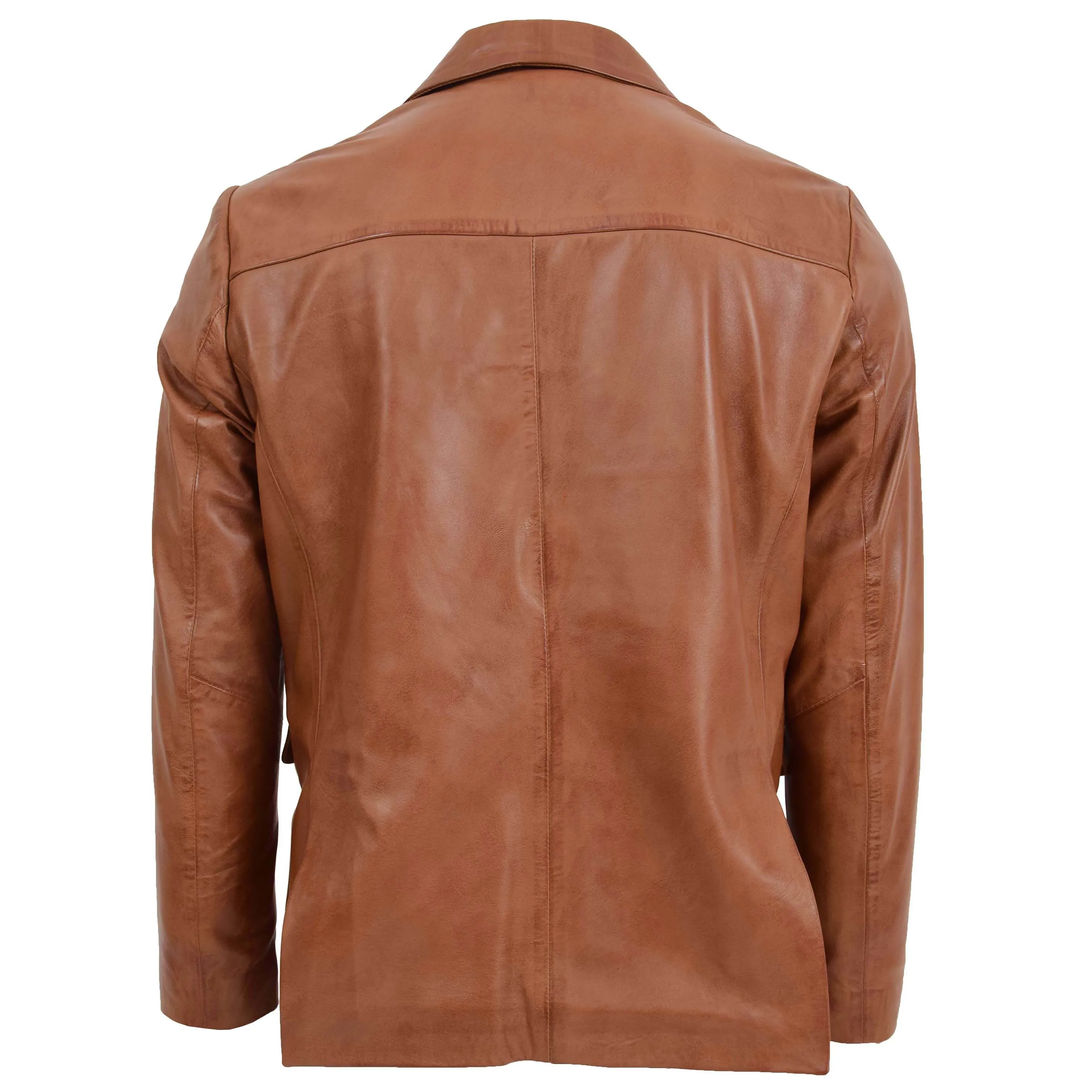 Mens Leather Blazer Two Button Jacket Zavi Tan