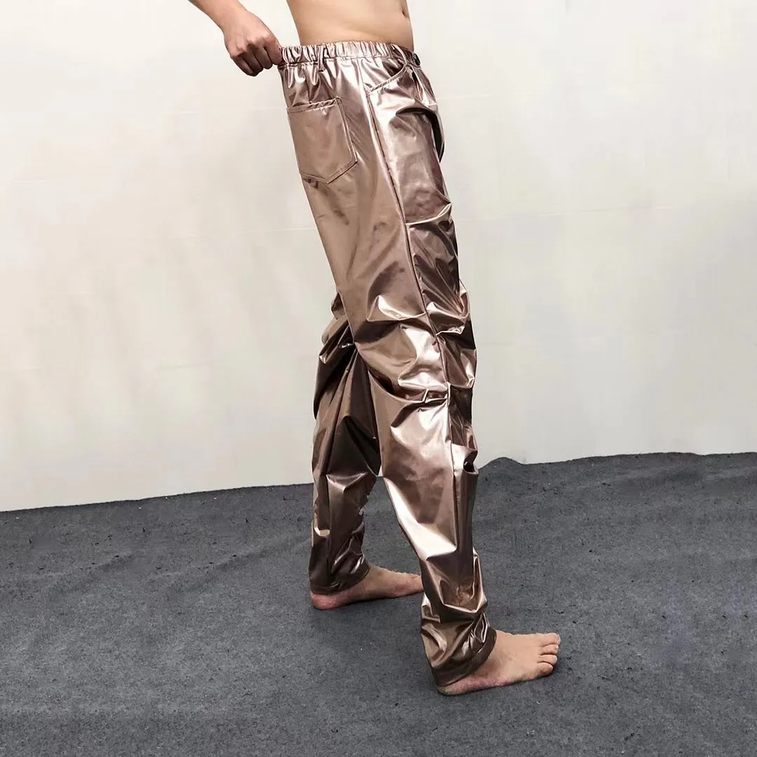 Men's Sexy Loose Pleated Shinny Bright Elastic Mid Waist Casual Pants