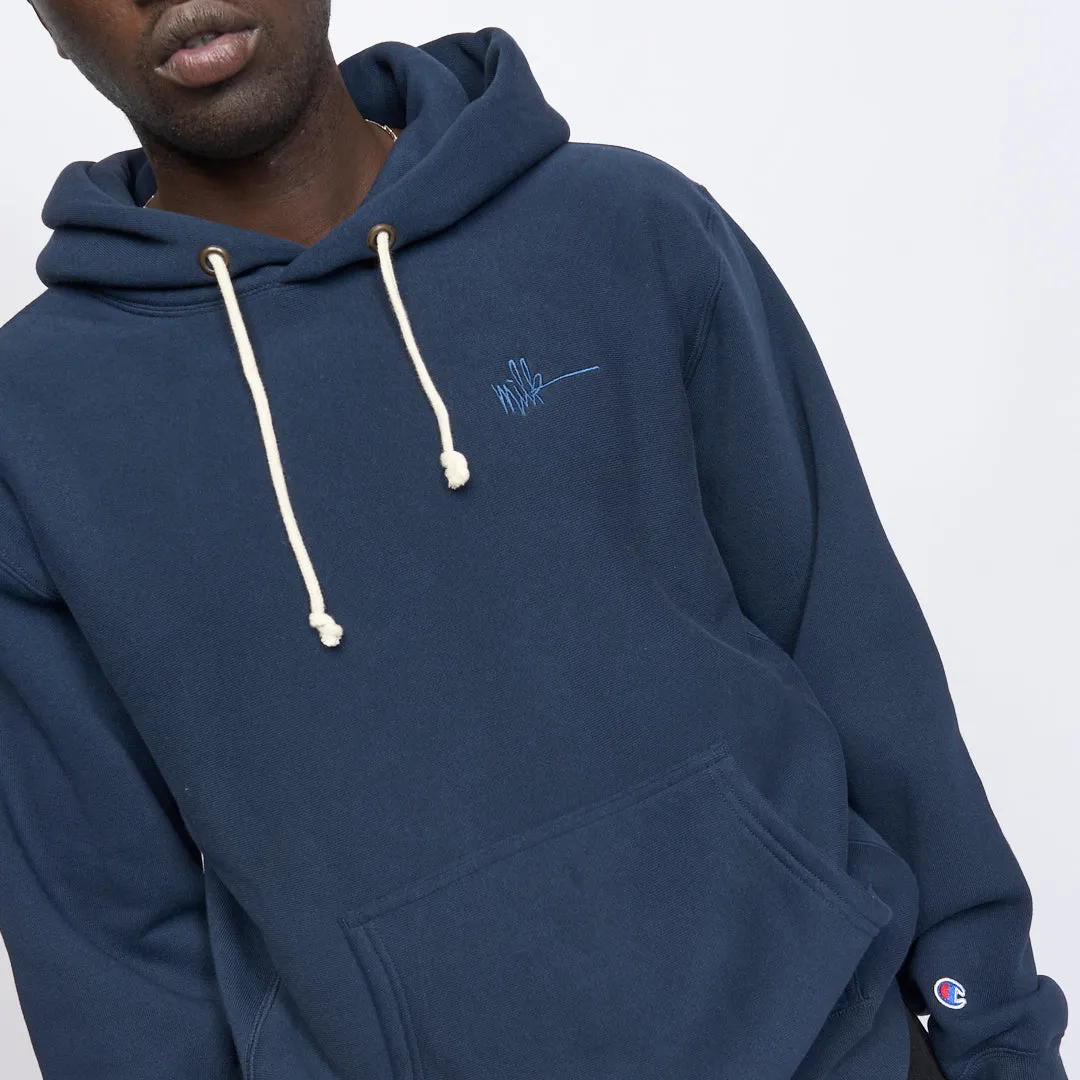 Milk - Basic Embroidered Small Logo Hoodie (Navy)