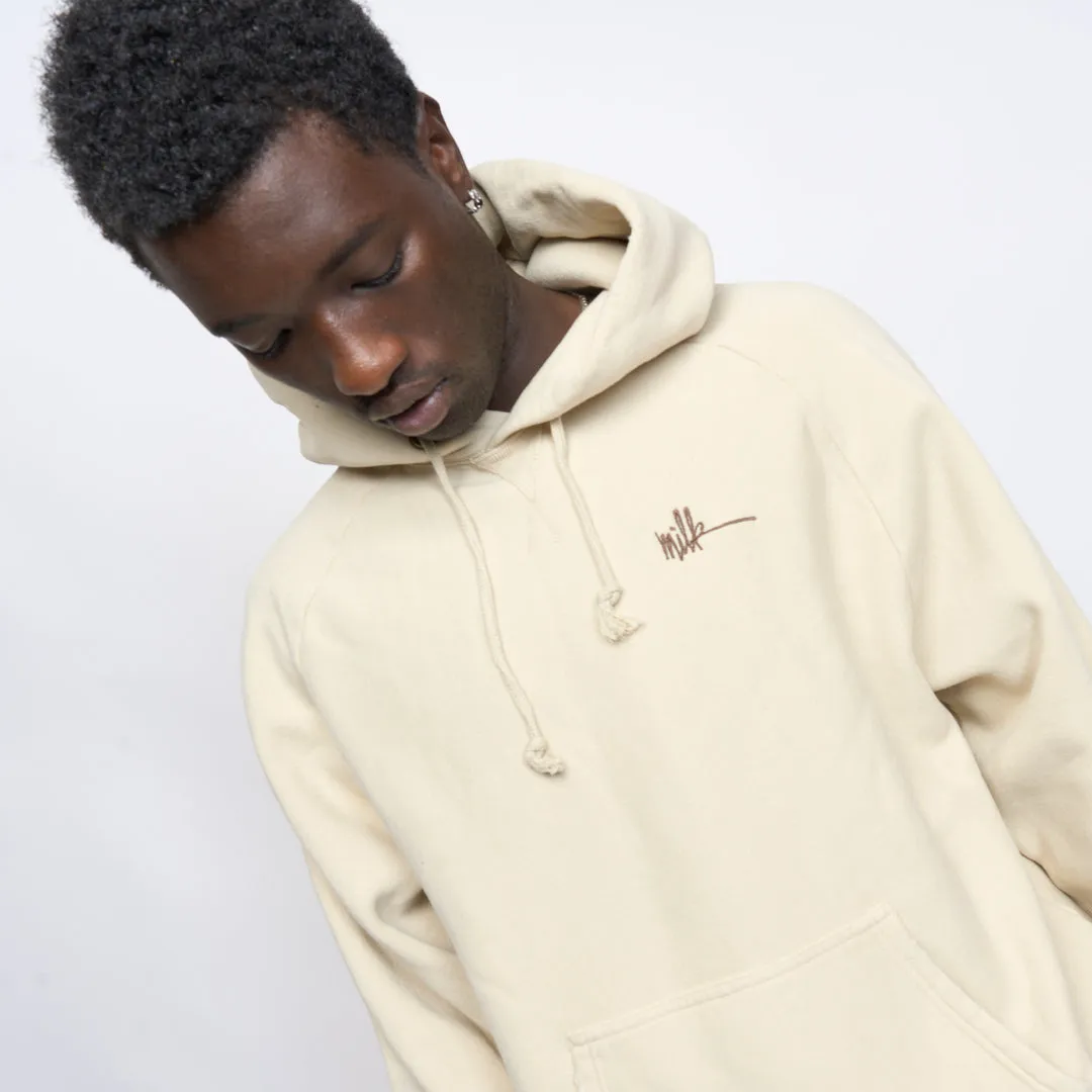 Milk - Basic Embroidered Small Logo Raglan Hoodie (Beige/Brown)