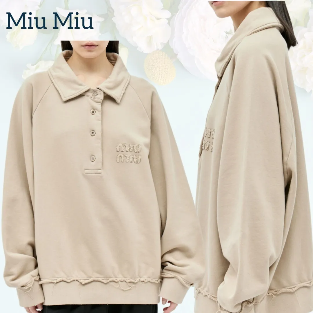 MiuMiu  |Unisex Rib Street Style Long Sleeves Plain Cotton Oversized