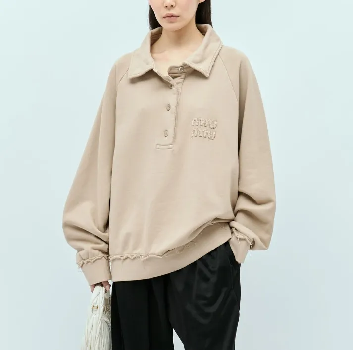 MiuMiu  |Unisex Rib Street Style Long Sleeves Plain Cotton Oversized