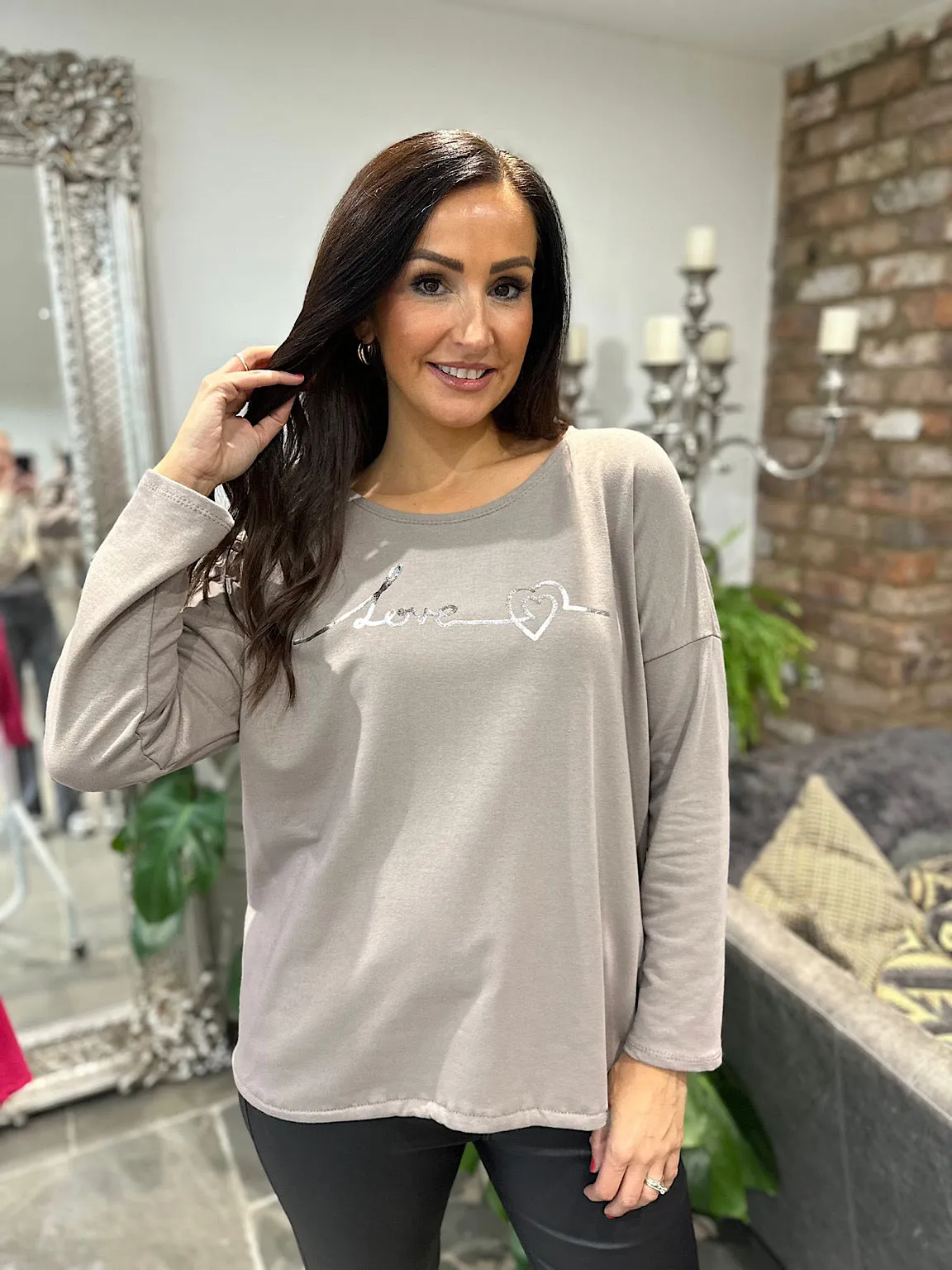 Mocha Metallic Love Top Maura