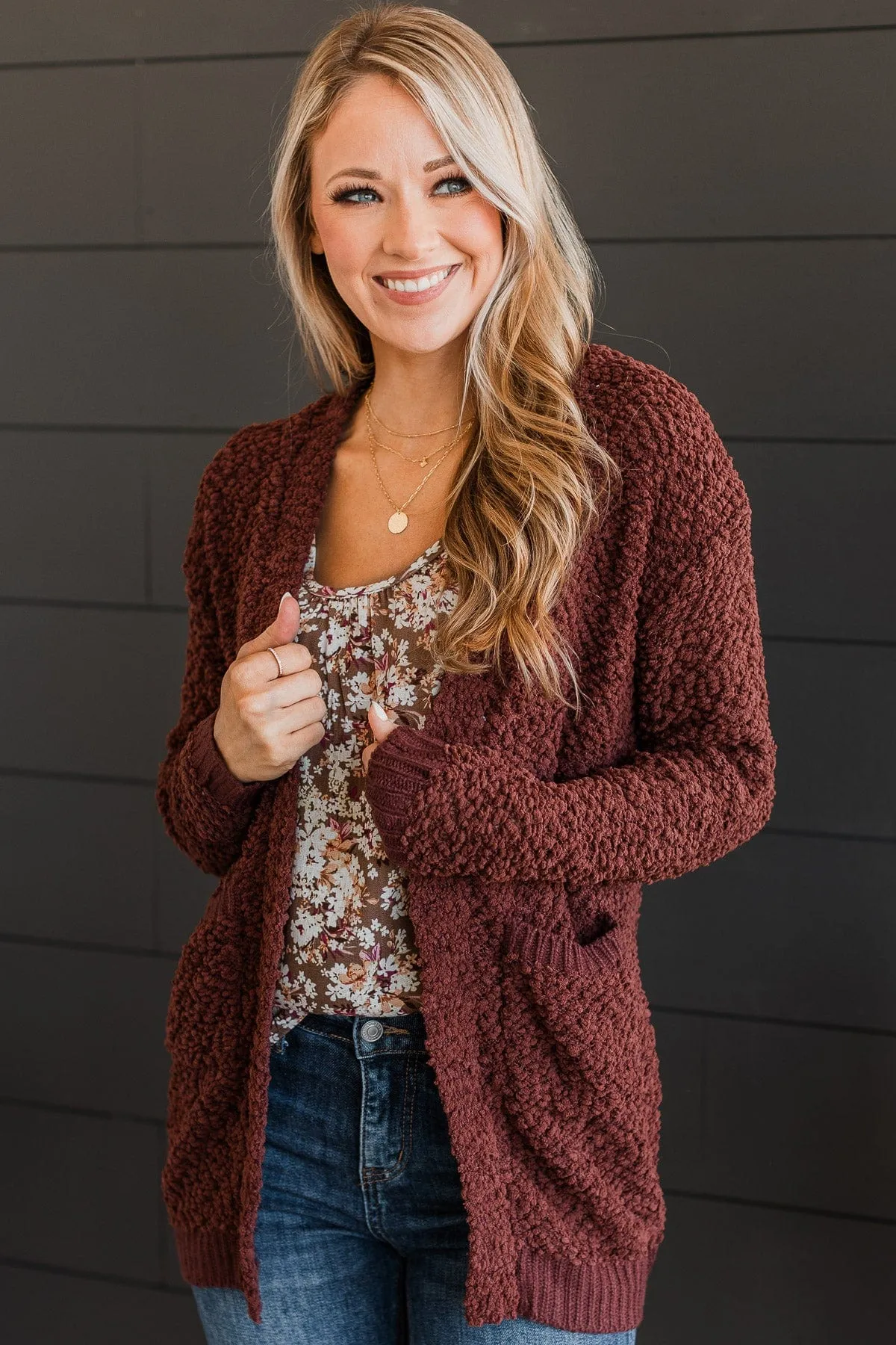 Movie Date Popcorn Knit Cardigan- Chocolate