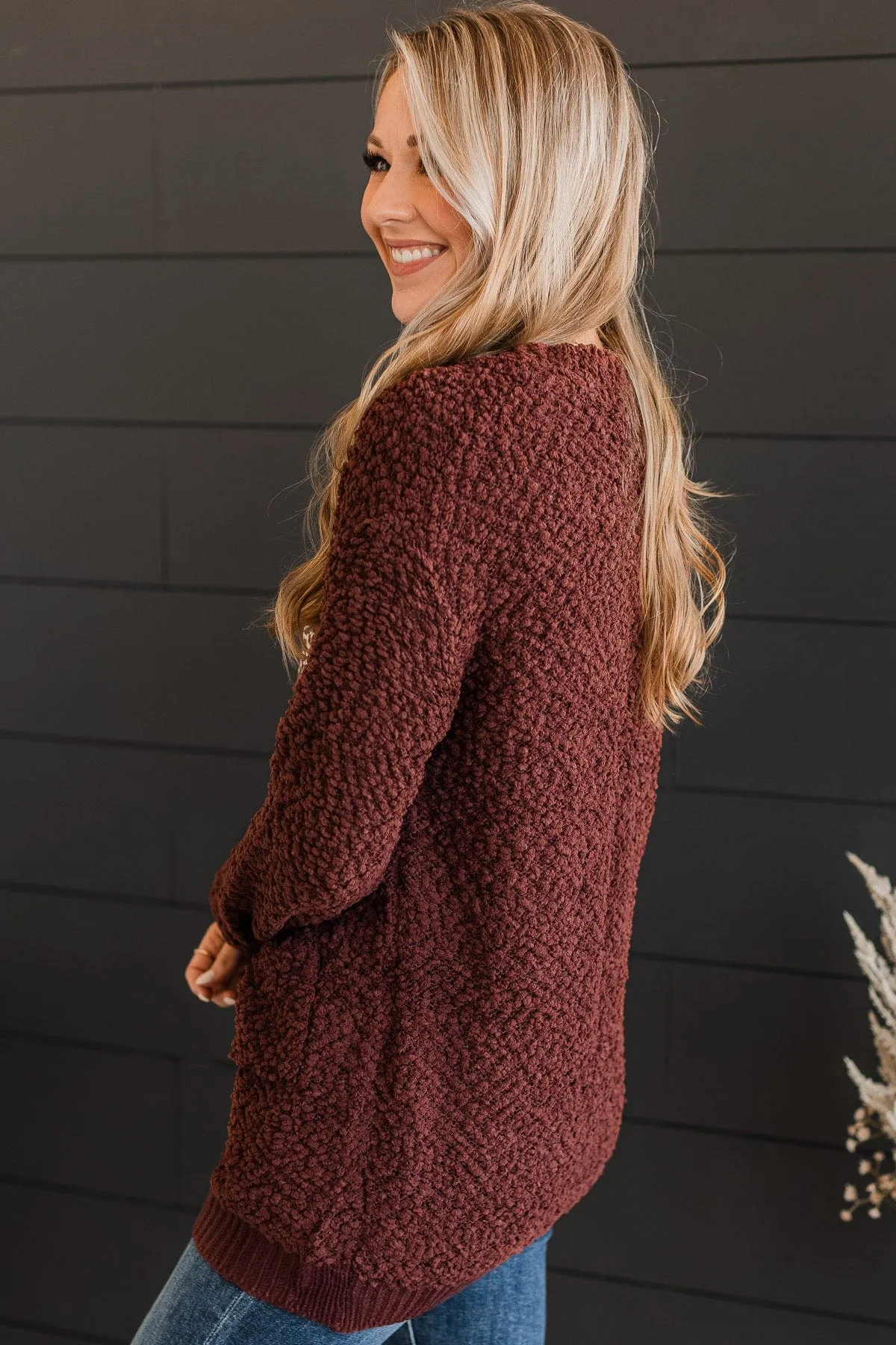 Movie Date Popcorn Knit Cardigan- Chocolate