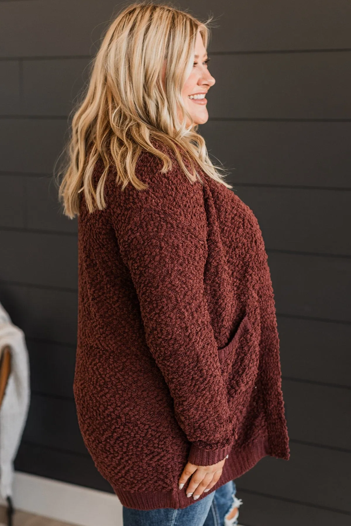 Movie Date Popcorn Knit Cardigan- Chocolate