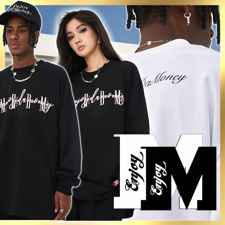 MR. ENJOY DA MONEY  |Crew Neck Unisex Street Style Long Sleeves Plain Cotton