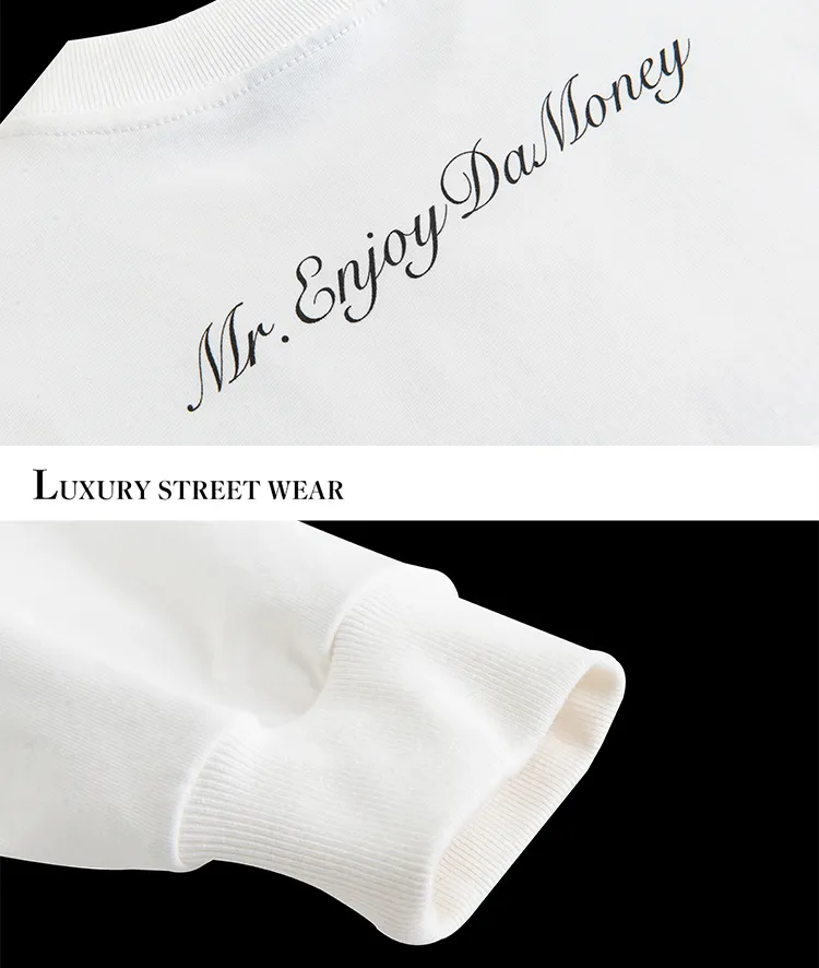 MR. ENJOY DA MONEY  |Crew Neck Unisex Street Style Long Sleeves Plain Cotton