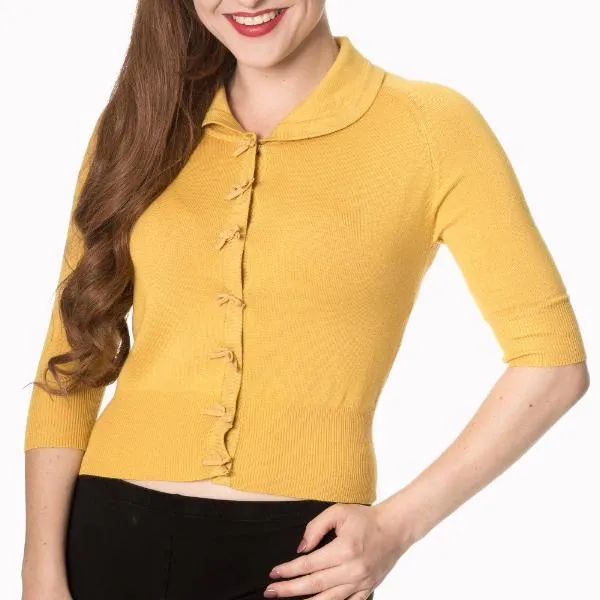 Mustard Short Sleeve Crop Collar Cardigan