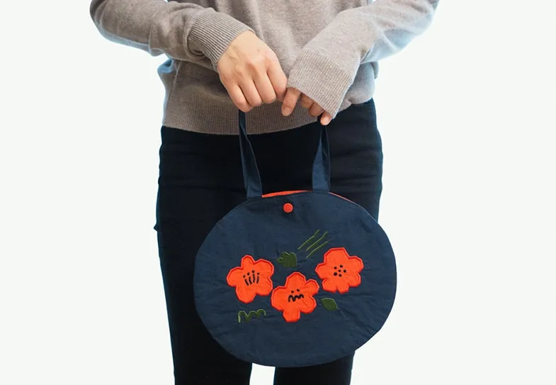 Navy Orange Circle Bag Womens Totes Handbags Purses Fabric Cute Girls Artists Design Female Casual Light Gifts Foldable Bookbags