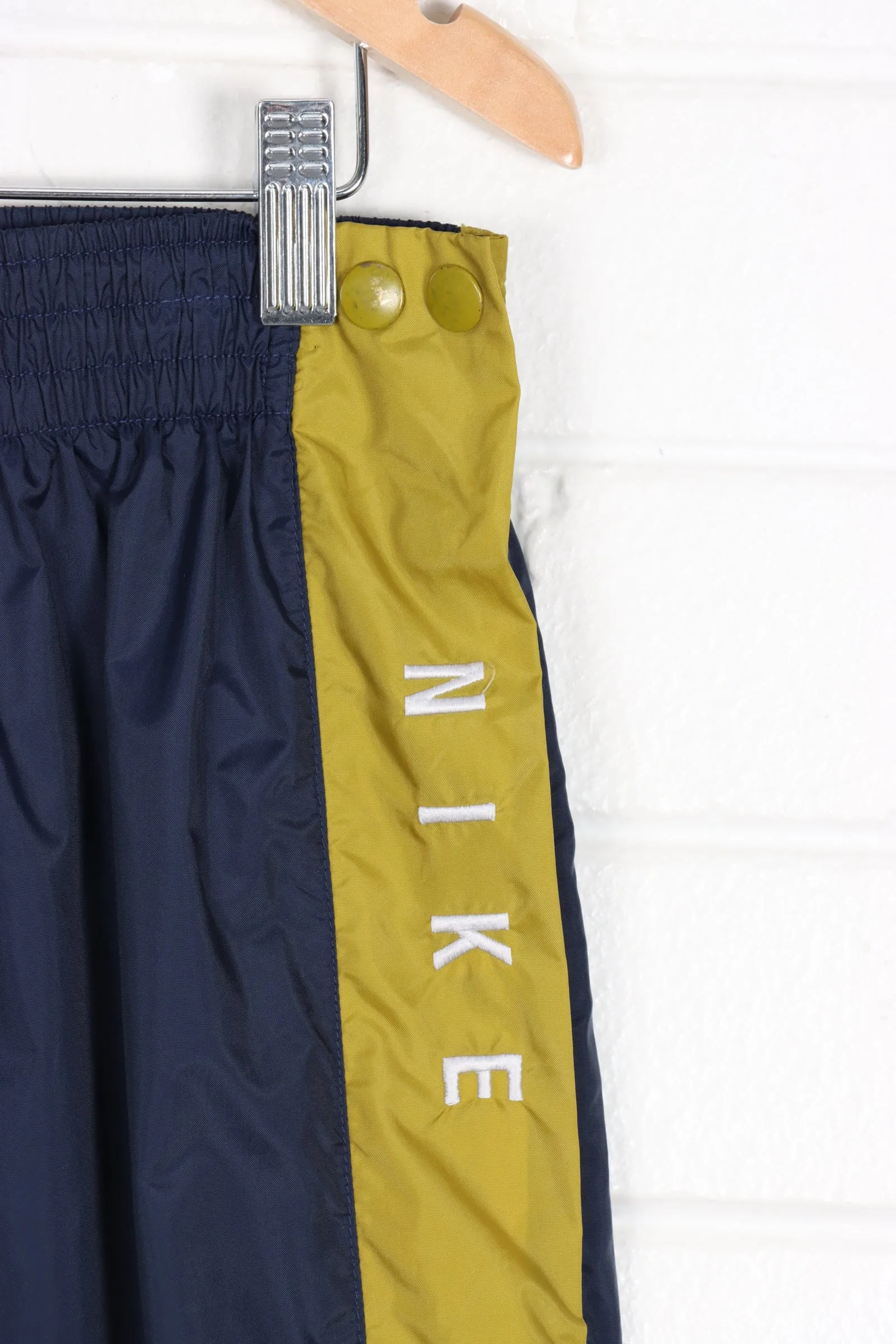 NIKE Embroidered Swoosh Navy & Green Tear Away Button Pants (XL)