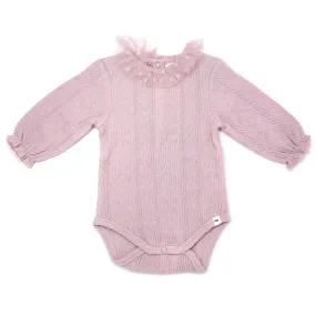 oh baby! Ruffle Dotted Mesh Collar Puckered Onesie - Blush