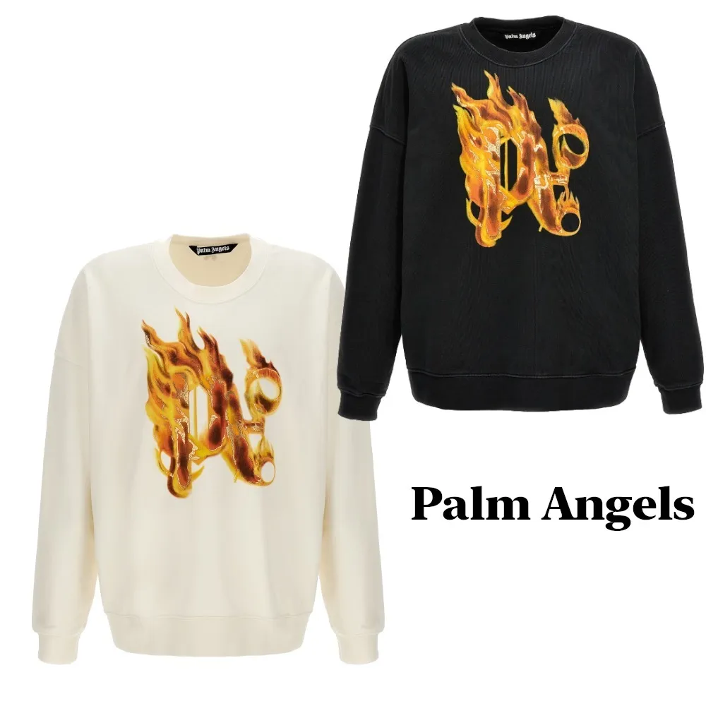 Palm Angels  |Crew Neck Pullovers Monogram Blended Fabrics Street Style