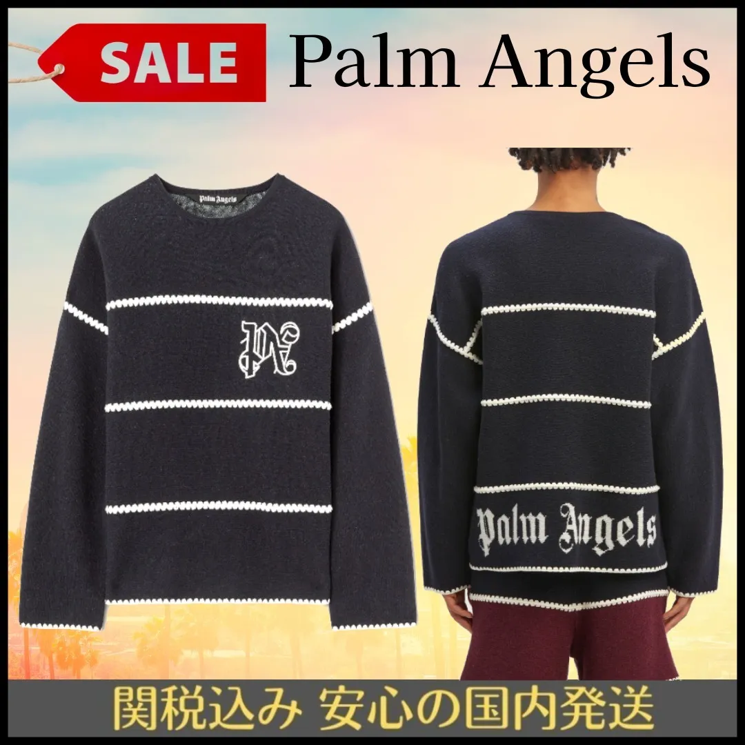 Palm Angels  |Crew Neck Pullovers Stripes Wool Street Style Long Sleeves