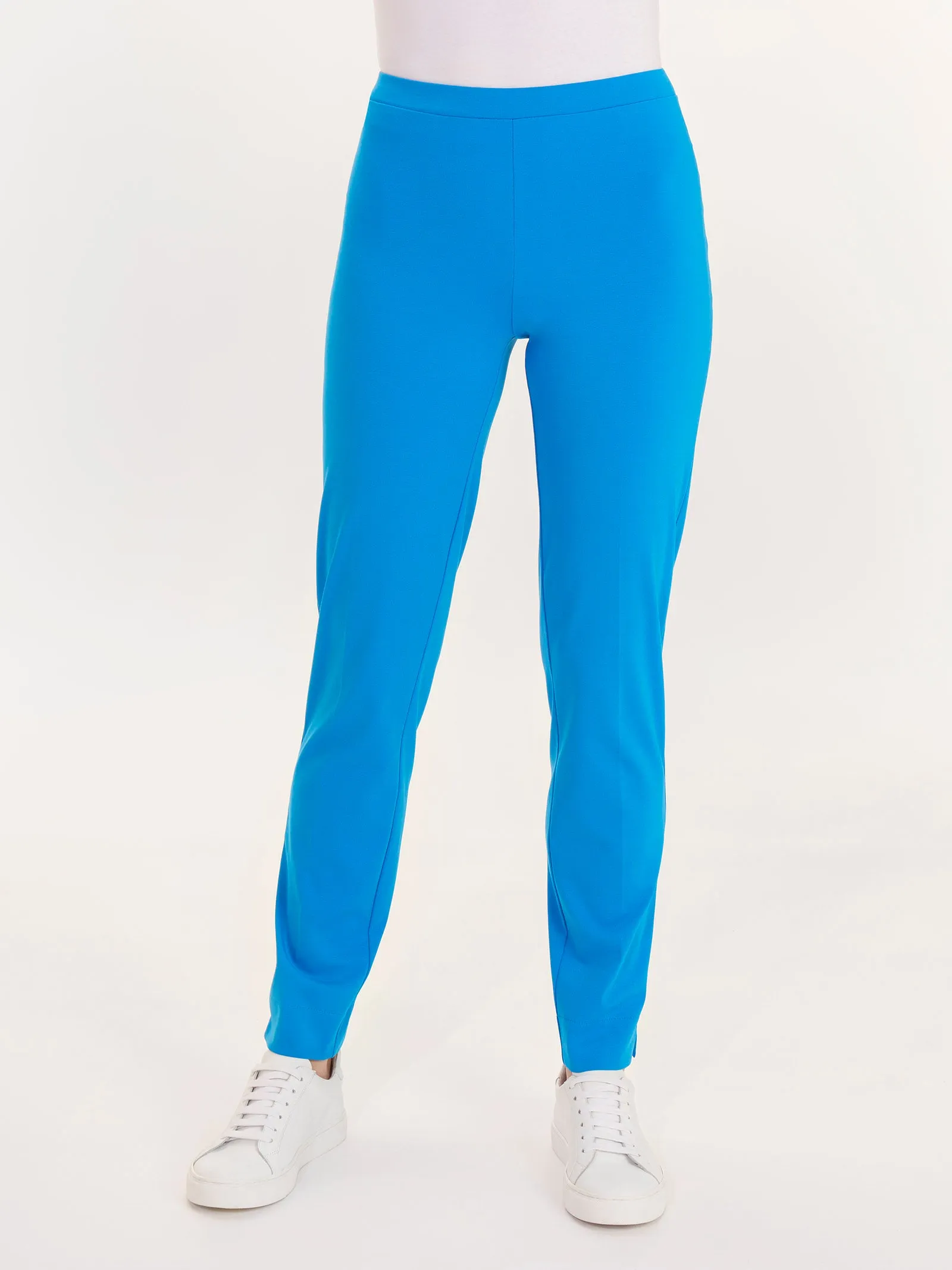 Pantalone a sigaretta con spacchetti in Compact Light - Ibiza Blue