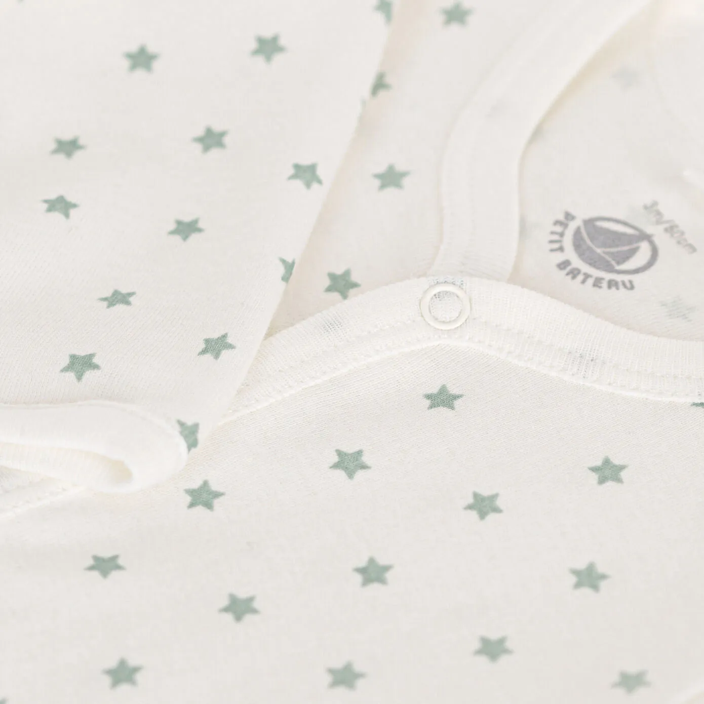 Petit Bateau Baby Long Sleeve Star Print Romper - White Green