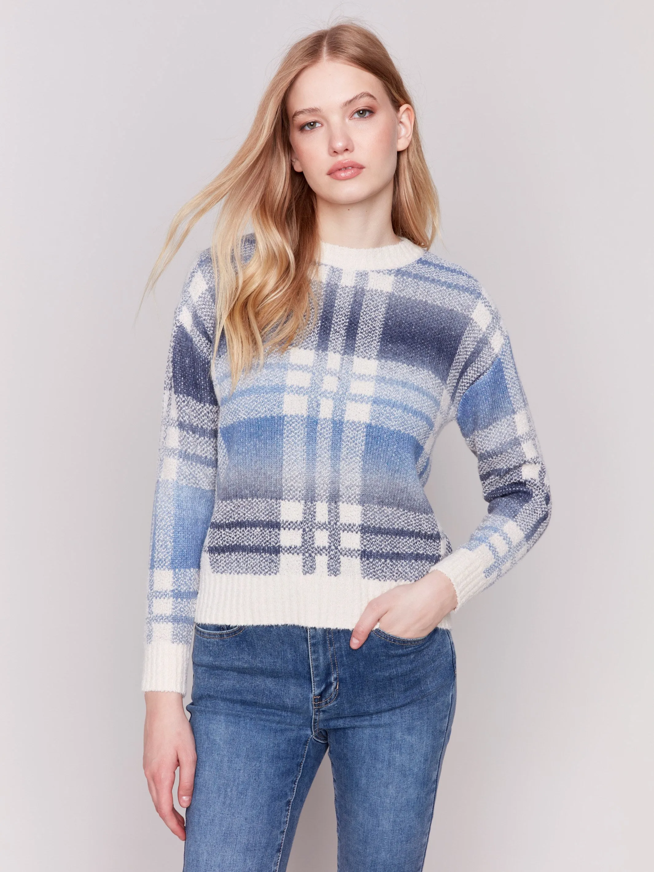 Plaid Space Dye Sweater - Frost