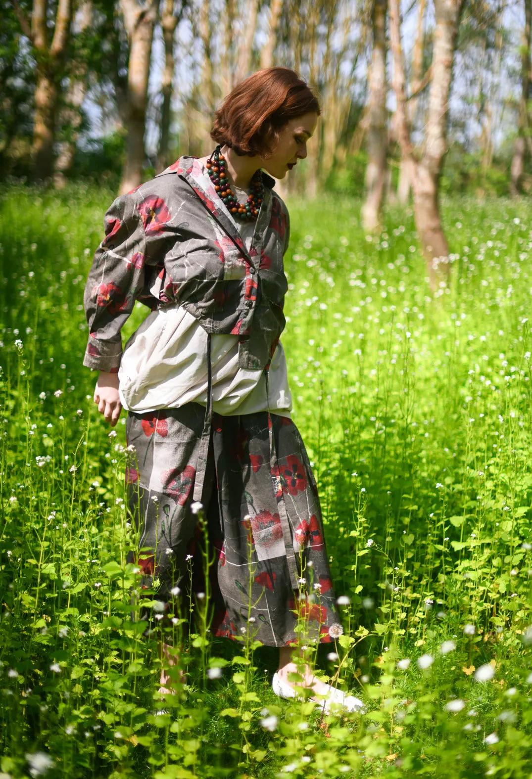 Printed Tanto Trousers in Shitake Flower