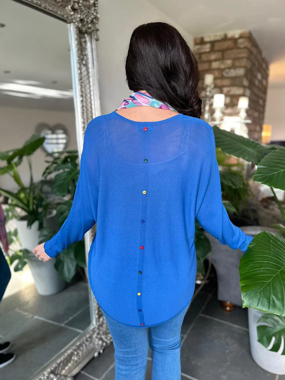 Royal Blue Button Back Detail Knit Top Lucia