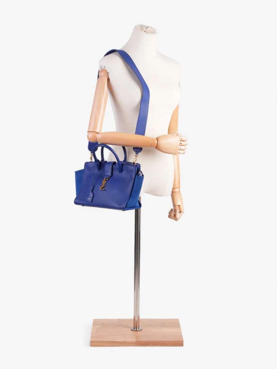 Saint Laurent Downtown Cabas Tote Bag Blue Leather Small