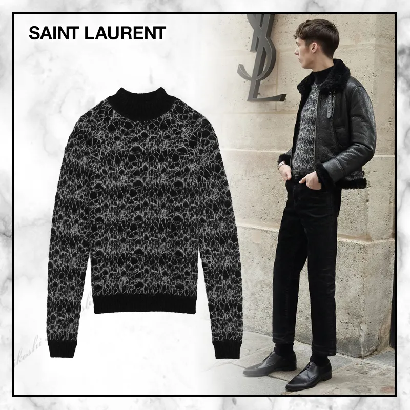 Saint Laurent  |Pullovers Wool Street Style Bi-color Long Sleeves Plain