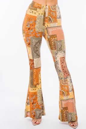 SALE Boho Squared Bandana Printed PullOn Hippie Flare Pants Leggings Layering Comfy