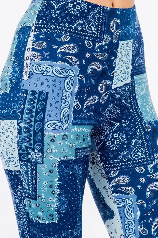 SALE Boho Squared Bandana Printed PullOn Hippie Flare Pants Leggings Layering Comfy