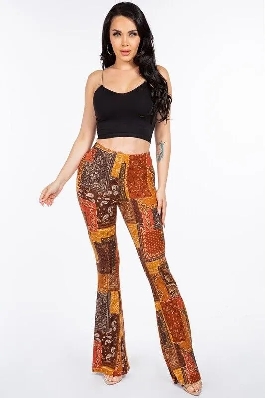 SALE Boho Squared Bandana Printed PullOn Hippie Flare Pants Leggings Layering Comfy