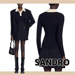 sandro  |Casual Style Silk Blended Fabrics Long Sleeves Plain