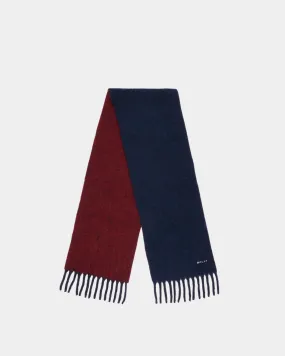 Scarf In Navy Blue And Candy Red Wool Blend 