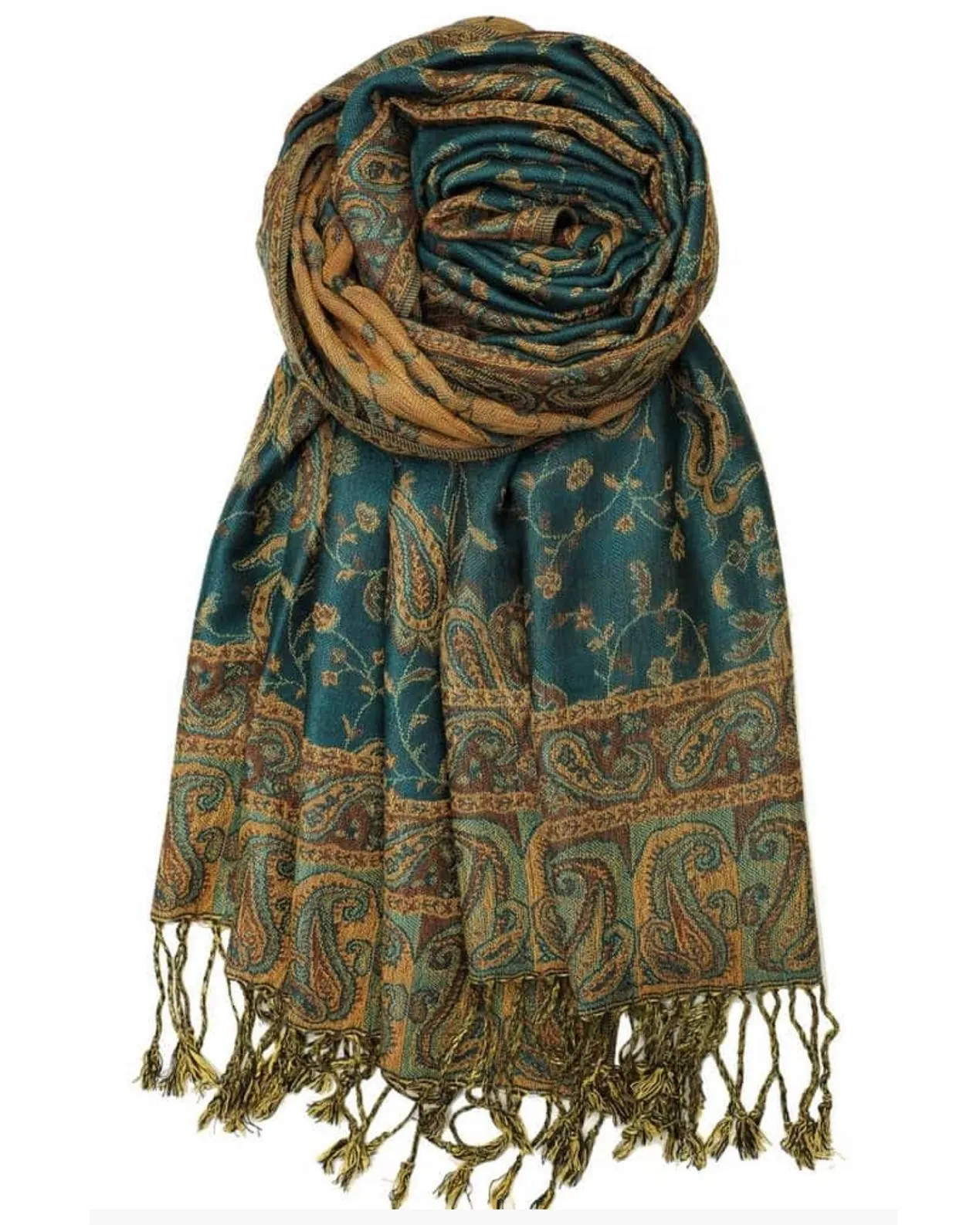 Seafoam & Brown Reversible Paisley Rave Pashmina