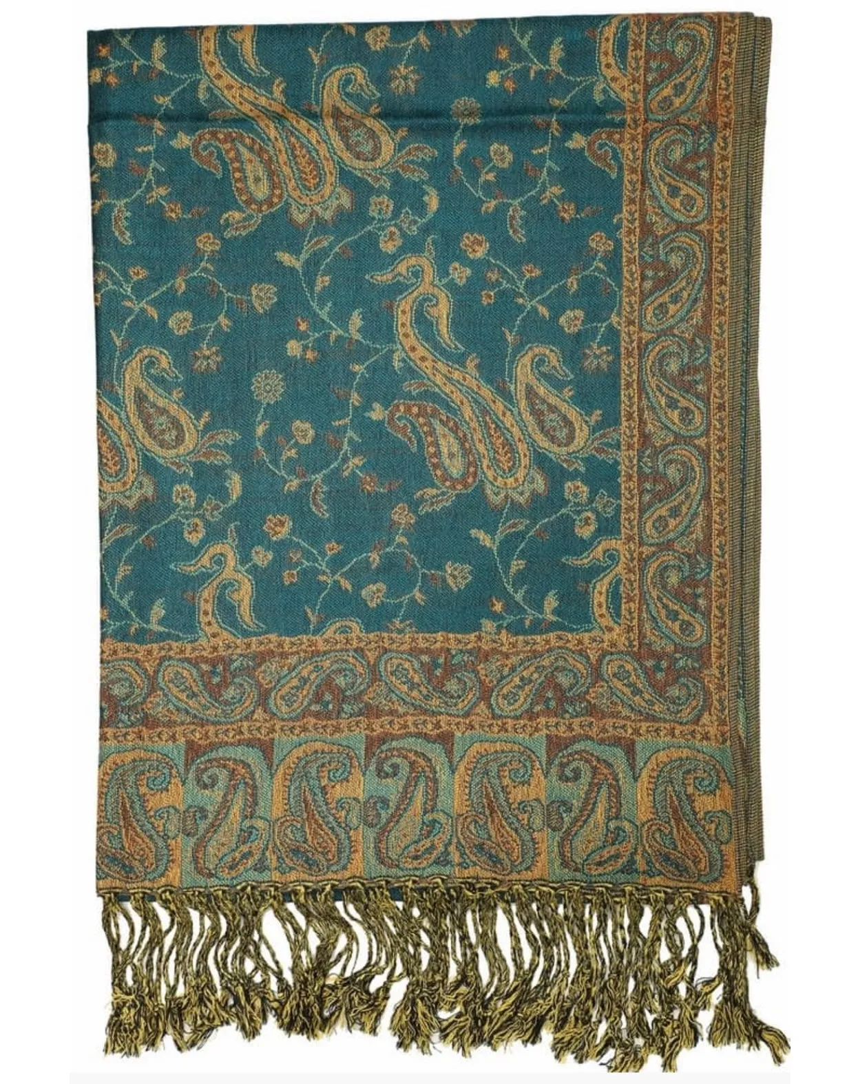 Seafoam & Brown Reversible Paisley Rave Pashmina