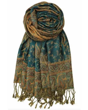 Seafoam & Brown Reversible Paisley Rave Pashmina