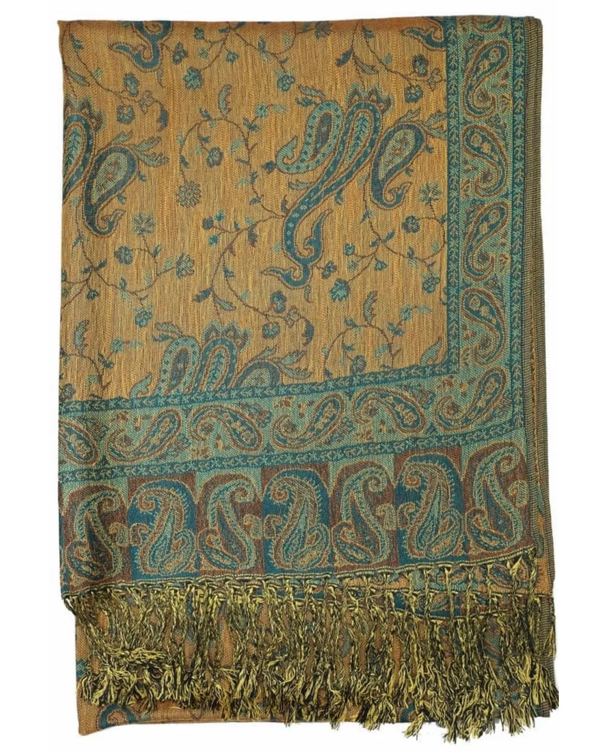 Seafoam & Brown Reversible Paisley Rave Pashmina