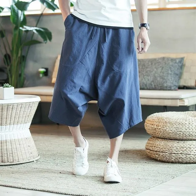 Sinicism Men's Wild Crotch Pure Cotton Harem Summer Baggy Plus Size Pants