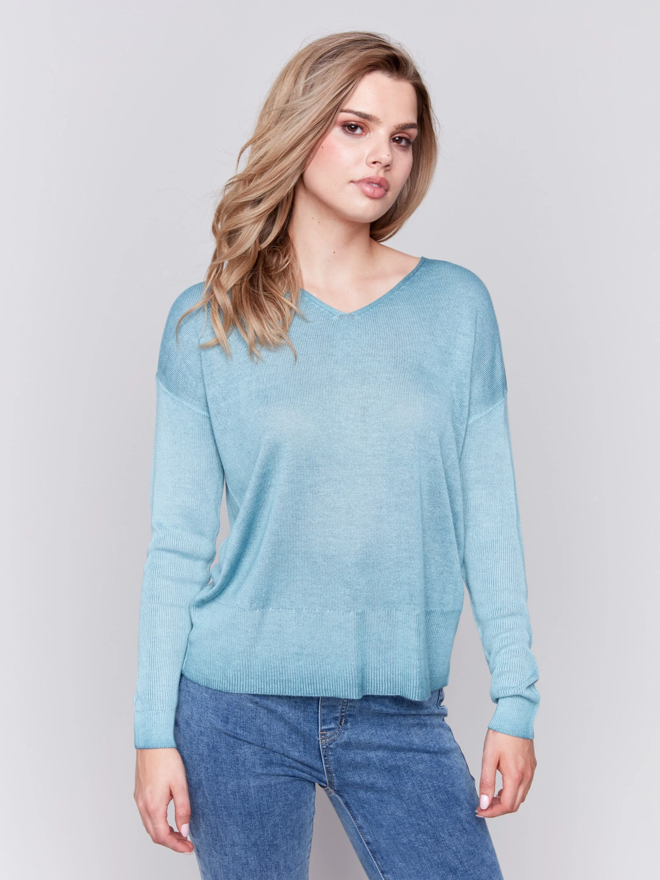 Snow Wash V-Neck Sweater - Peacock