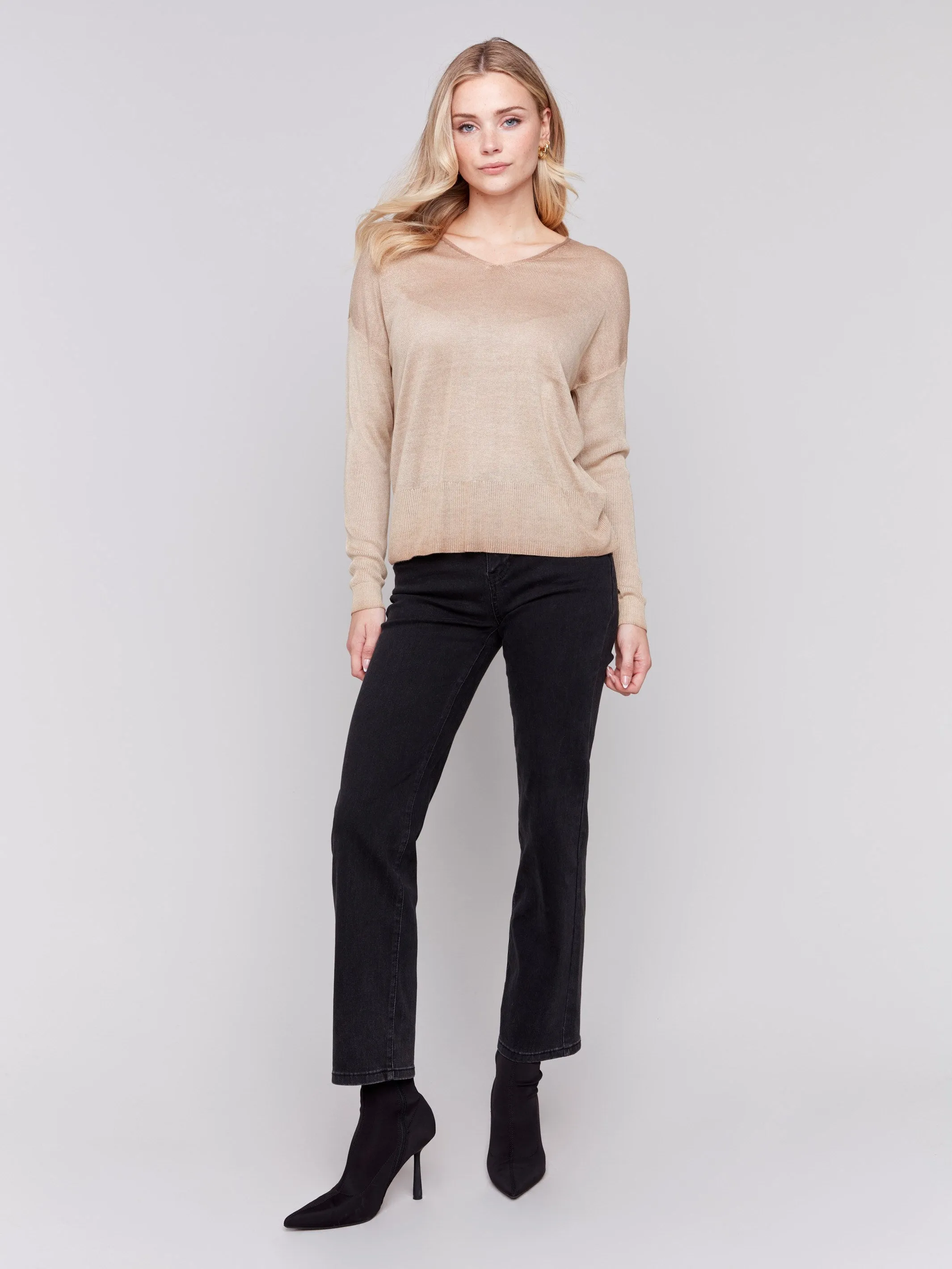 Snow Wash V-Neck Sweater - Truffle