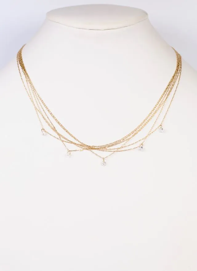 Stephene Layered Necklace with CZs GOLD