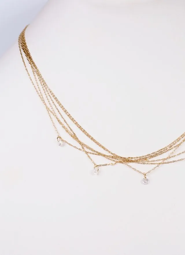 Stephene Layered Necklace with CZs GOLD