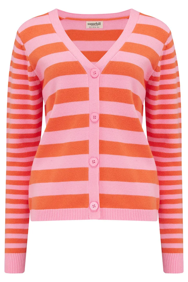 Sugarhill - Jennifer Cardigan  - Pink Red Stripe