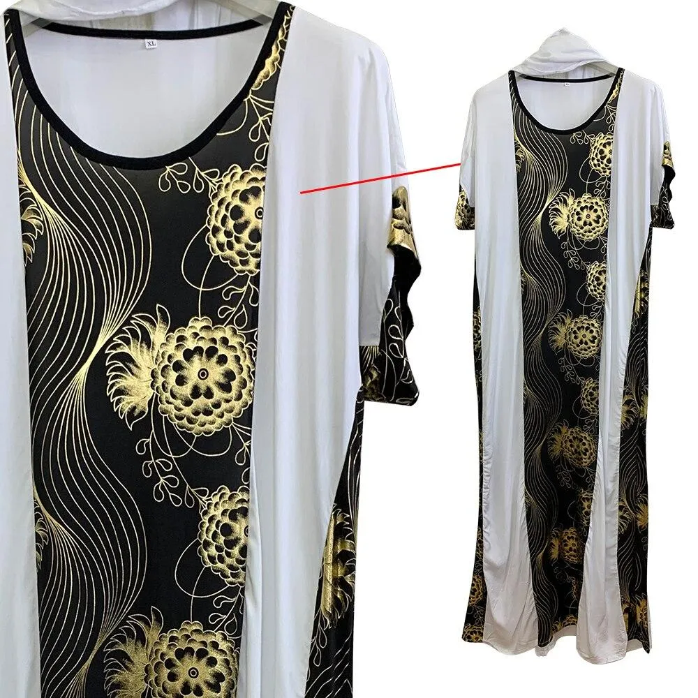 Summer Women's Cotton Short Sleeves Islam Prayer Clothing Abaya with Scarf