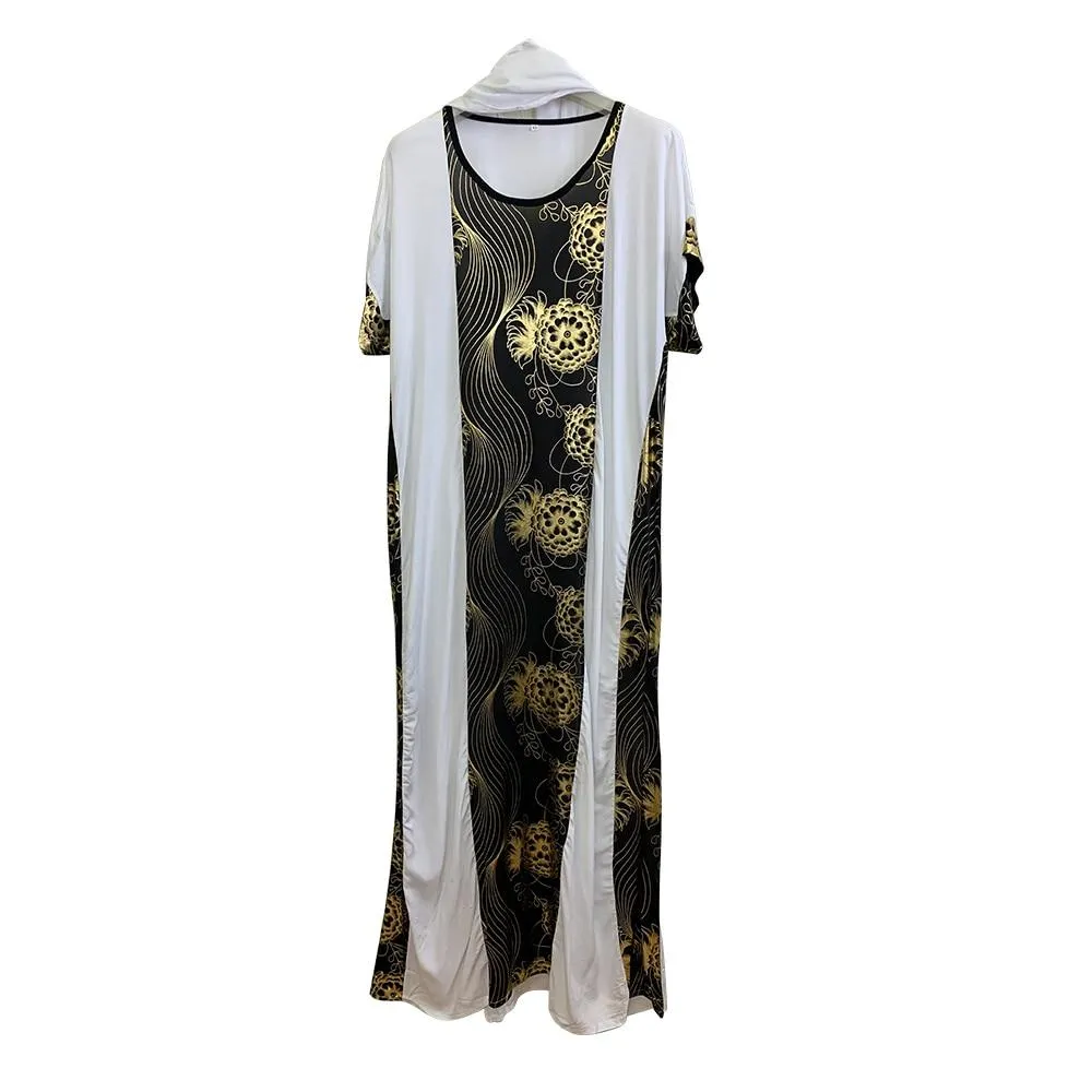 Summer Women's Cotton Short Sleeves Islam Prayer Clothing Abaya with Scarf