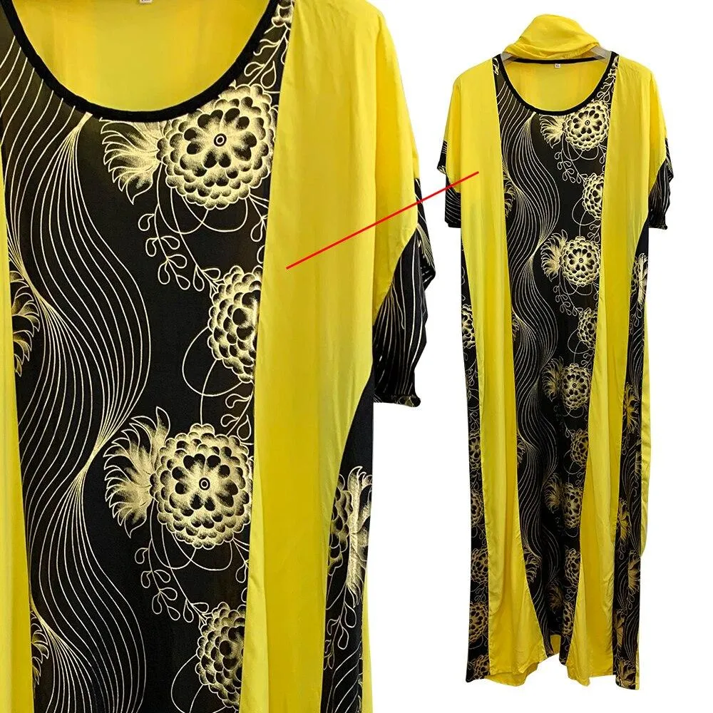 Summer Women's Cotton Short Sleeves Islam Prayer Clothing Abaya with Scarf