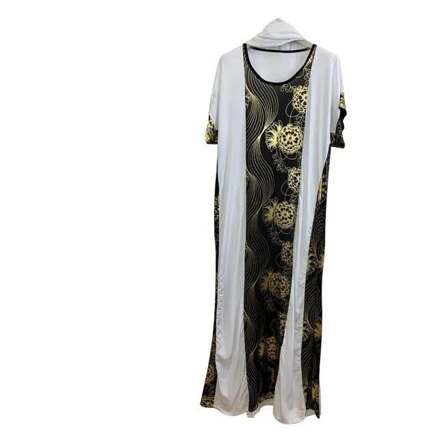 Summer Women's Cotton Short Sleeves Islam Prayer Clothing Abaya with Scarf