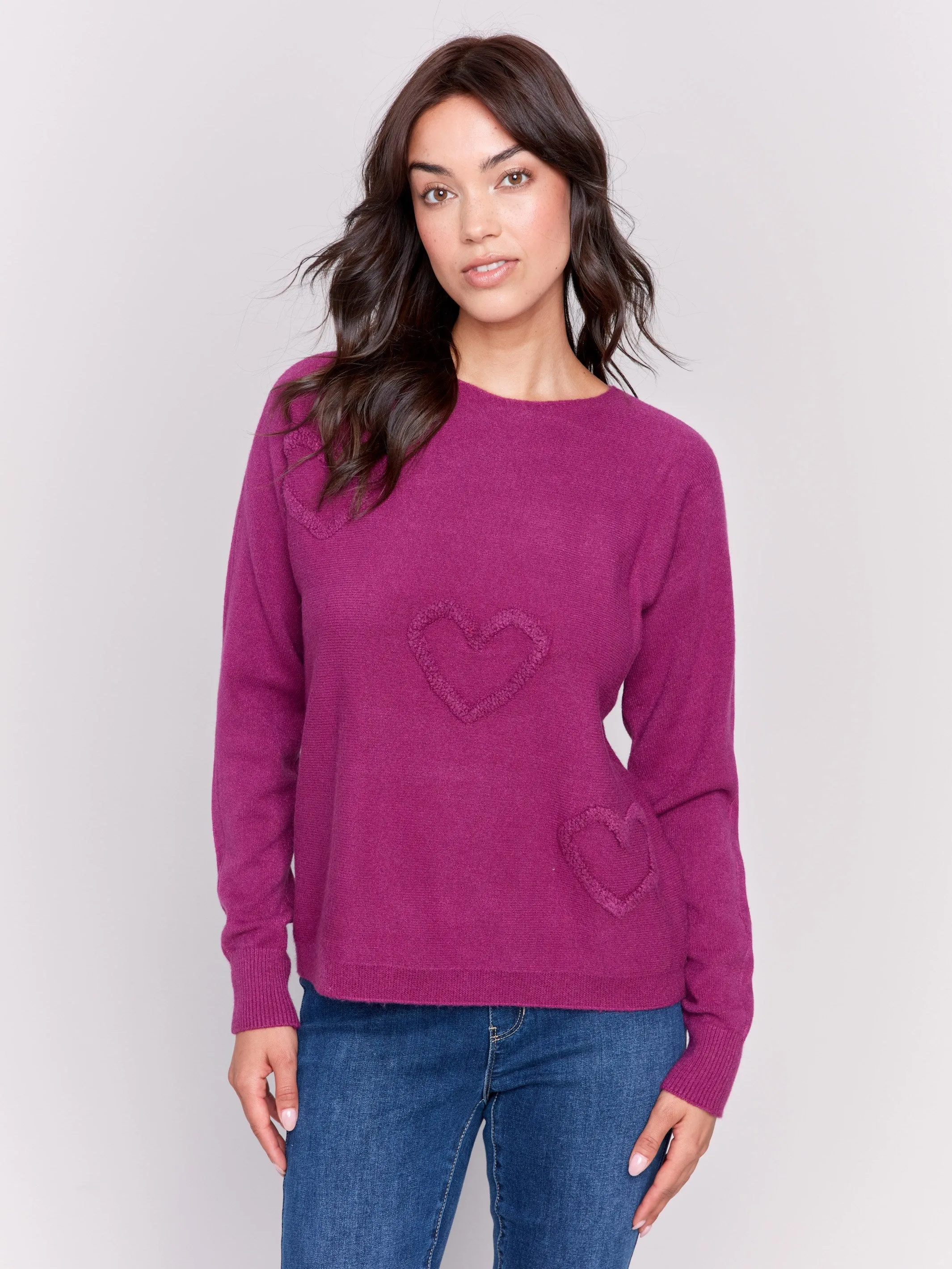 Sweater with Fringed Embroidery - Mulberry