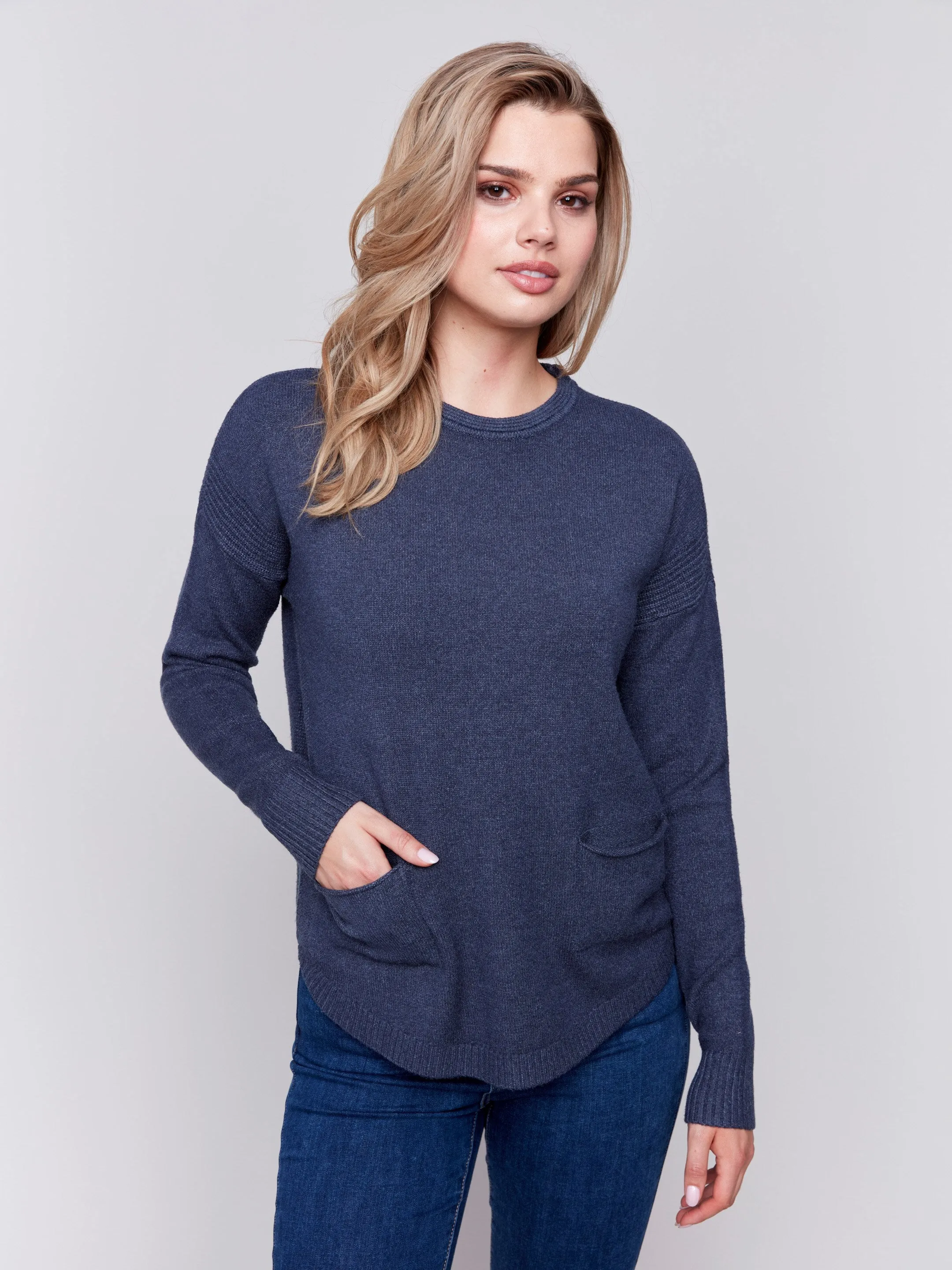 Sweater with Removable Scarf - Denim