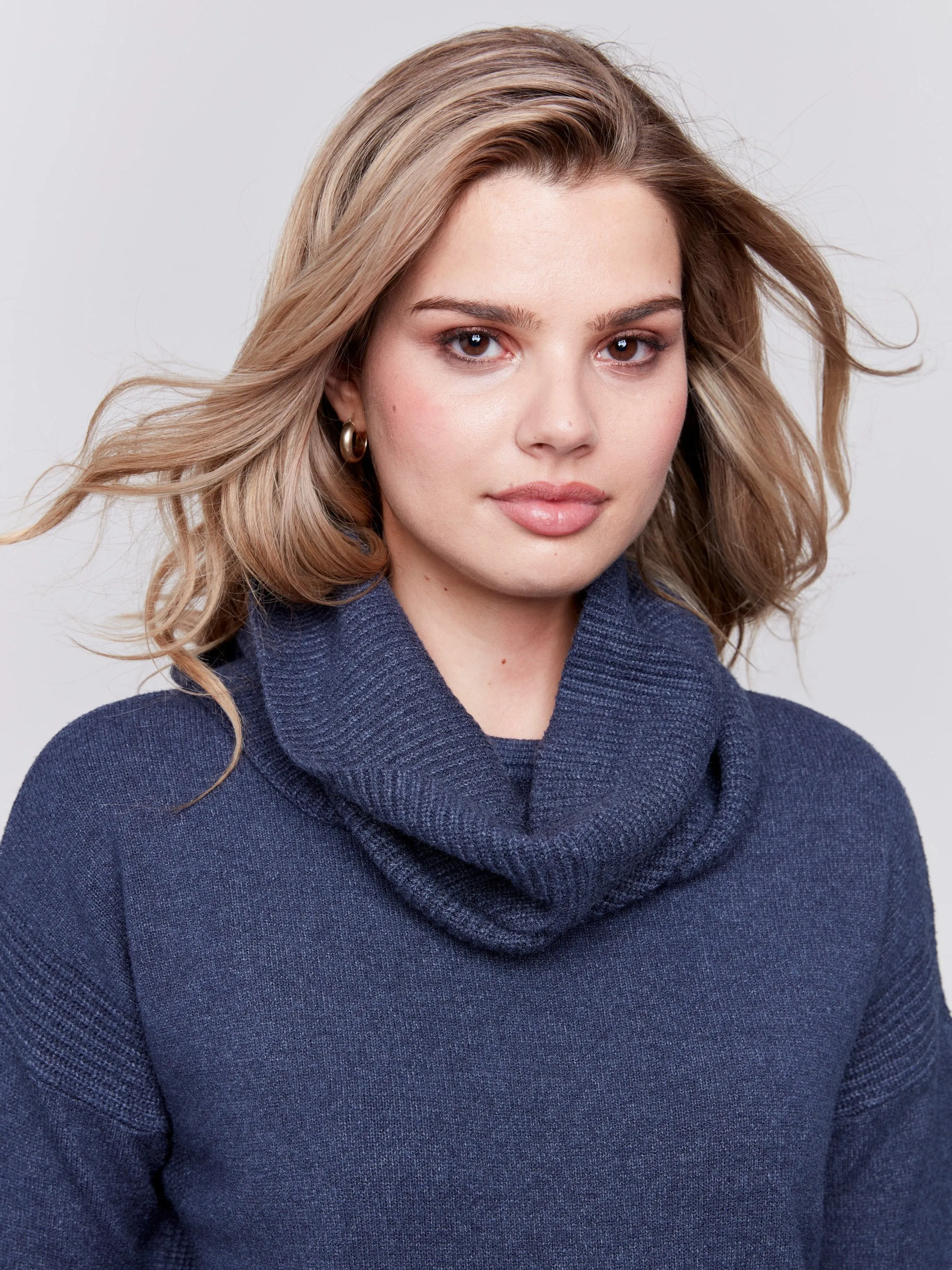 Sweater with Removable Scarf - Denim