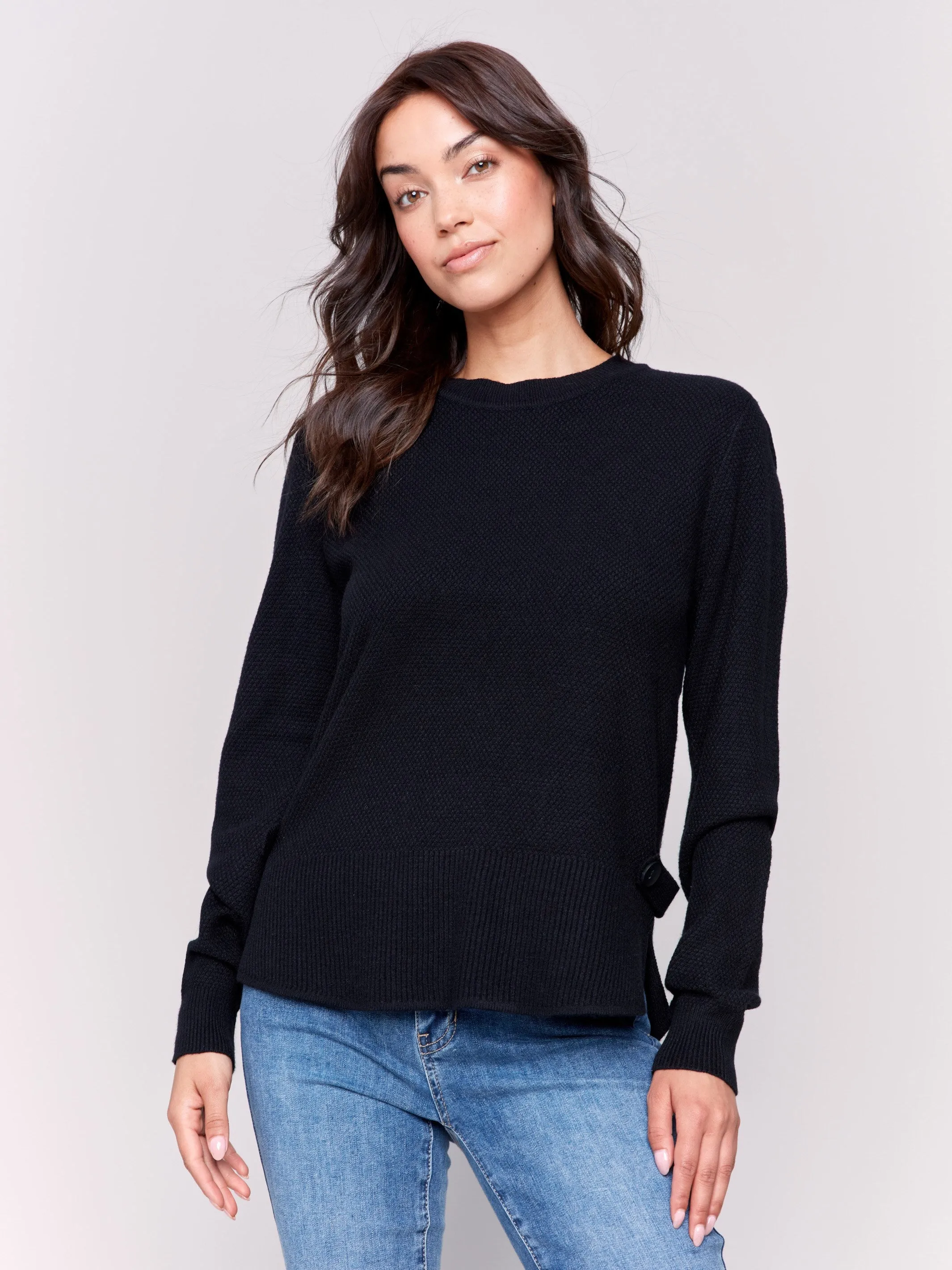 Sweater with Side Tab Detail - Black