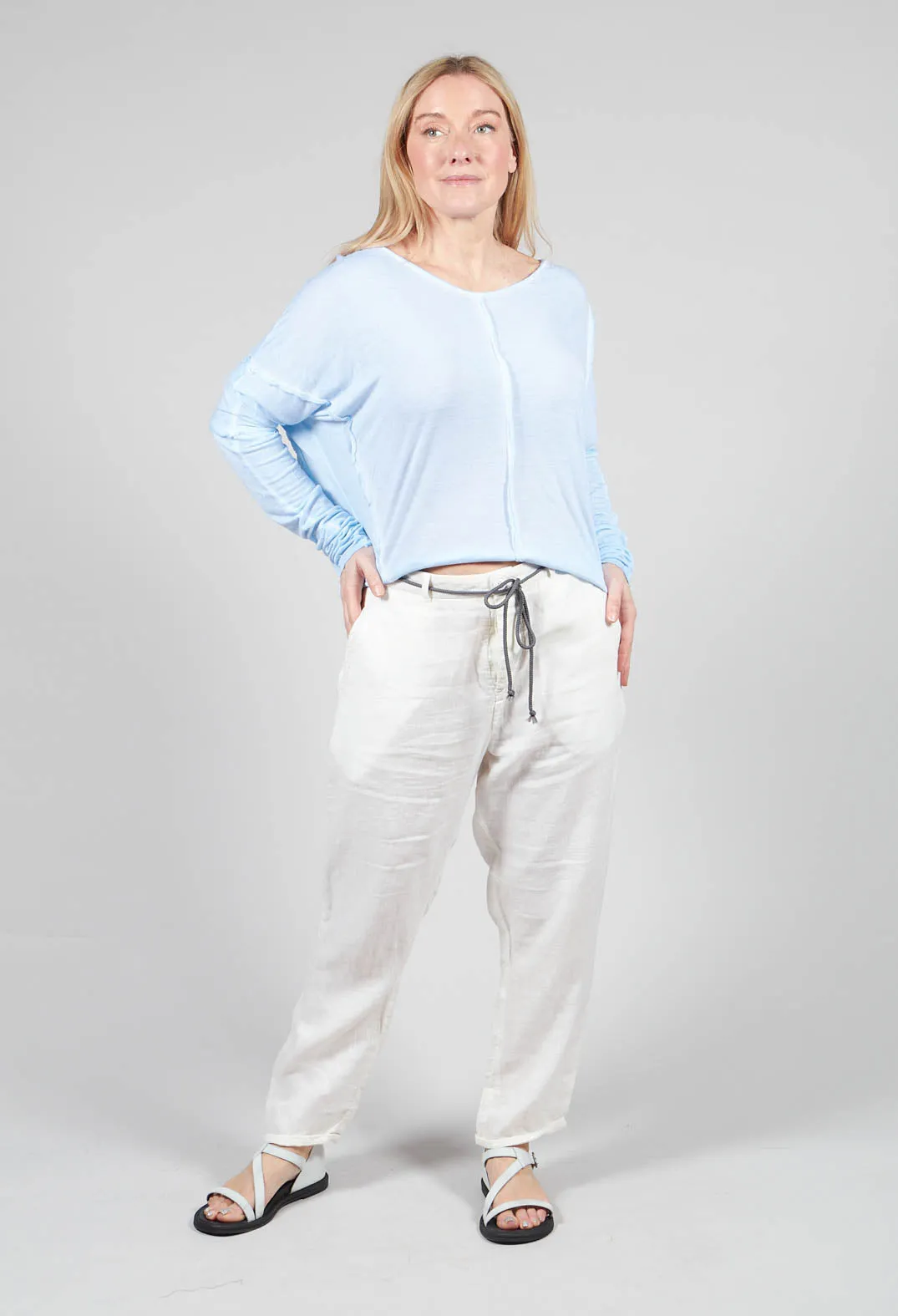 Tapered Leg Linen Trousers in Beige